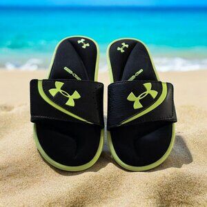 Under Armour Kids Slide Sandals 2Y Youth Black Lime Green 4D Foam Adjustable